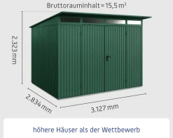 EcoStar Gerätehaus Trend-P Typ 3 moosgrün 312,7 x 283,4 x 232,3 cm
