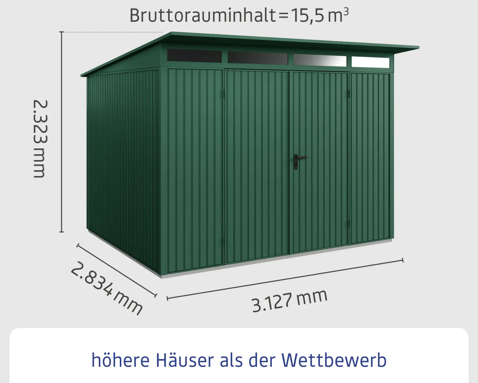 EcoStar Gerätehaus Trend-P Typ 3 moosgrün 312,7 x 283,4 x 232,3 cm