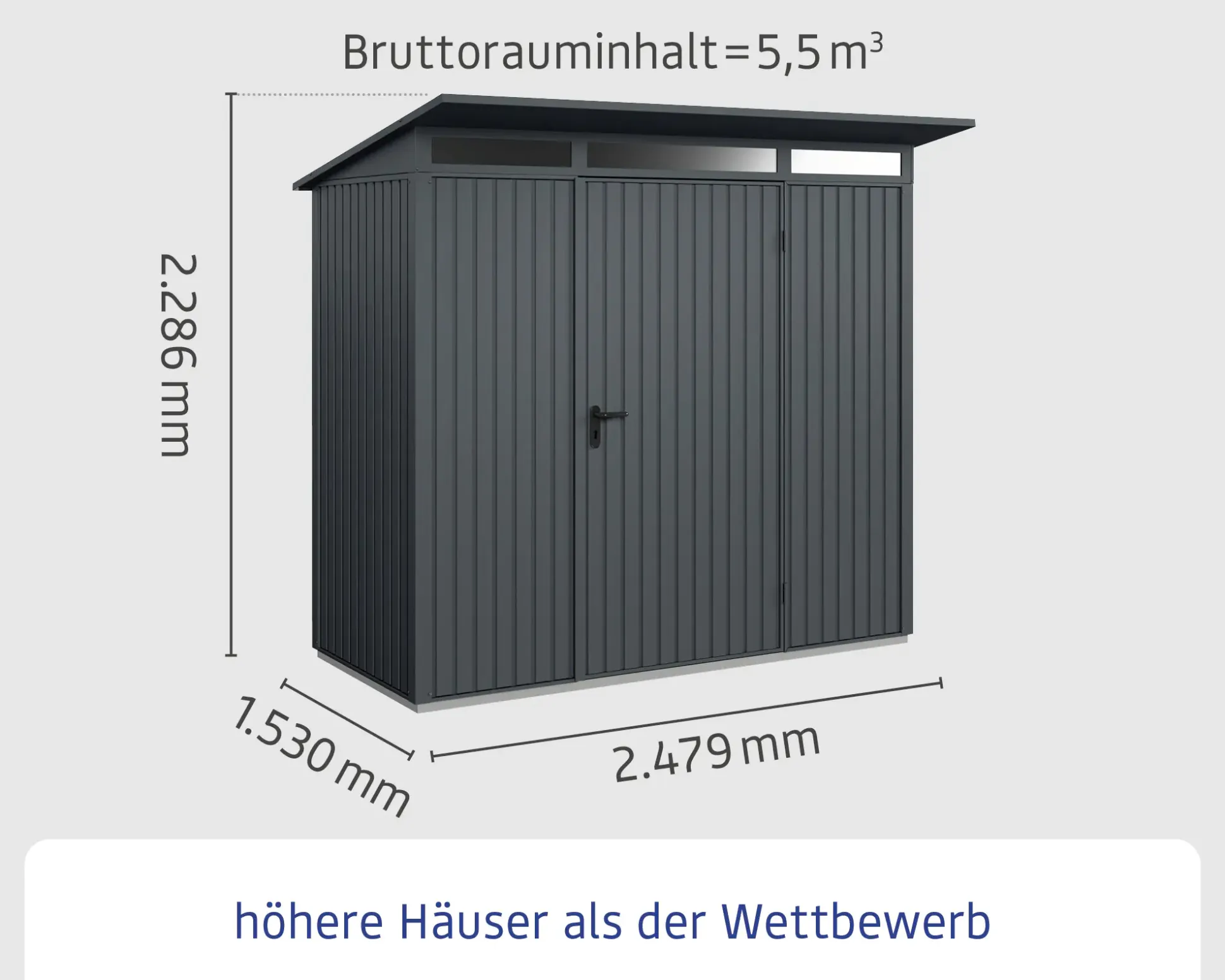 EcoStar Gerätehaus Trend-P Typ 1 anthrazitgrau 247,9 x 153 x 228,6 cm