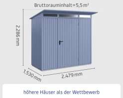 EcoStar Gerätehaus Trend-P Typ 1 taubenblau 247,9 x 153 x 228,6 cm
