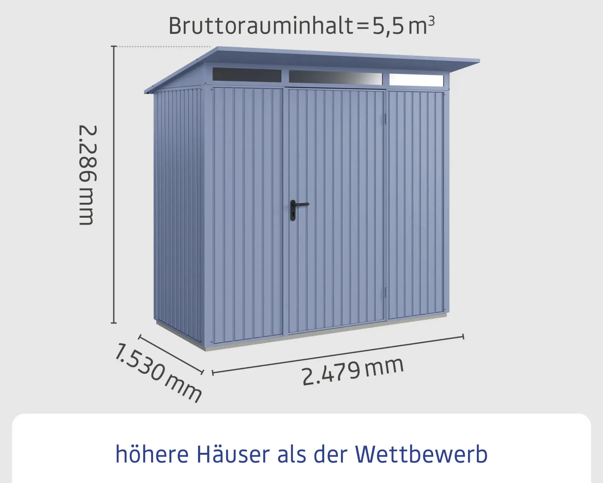 EcoStar Gerätehaus Trend-P Typ 1 taubenblau 247,9 x 153 x 228,6 cm