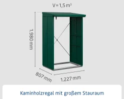 Ecostar Kaminholzregal Elegant-V Typ 1, moosgrün, mit Verstrebung