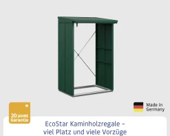 Ecostar Kaminholzregal Elegant-V Typ 1, moosgrün, mit Verstrebung