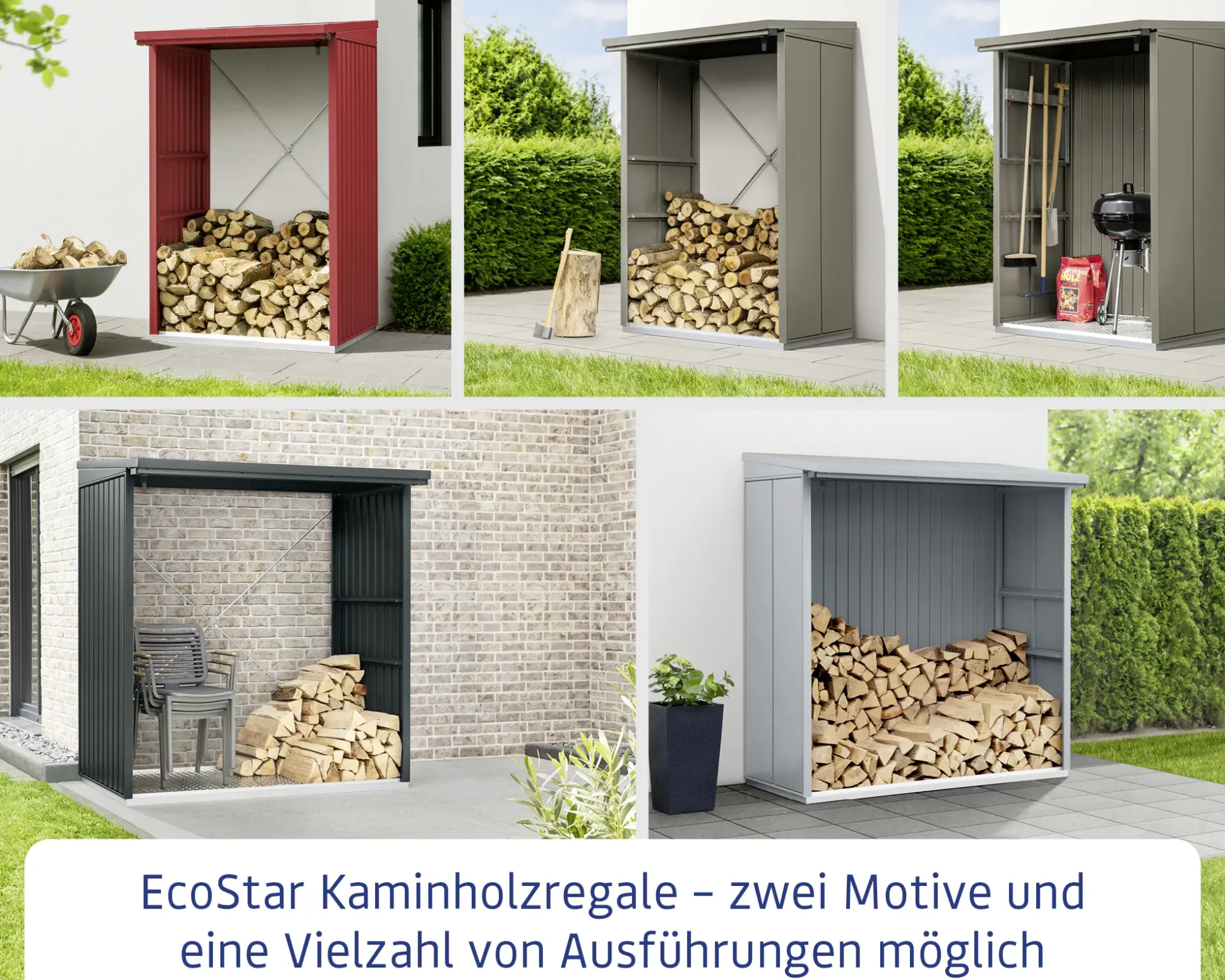 Ecostar Kaminholzregal Trend-V Typ 2, graualuminium, mit Verstrebung