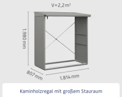 Ecostar Kaminholzregal Trend-V Typ 2, graualuminium, mit Verstrebung