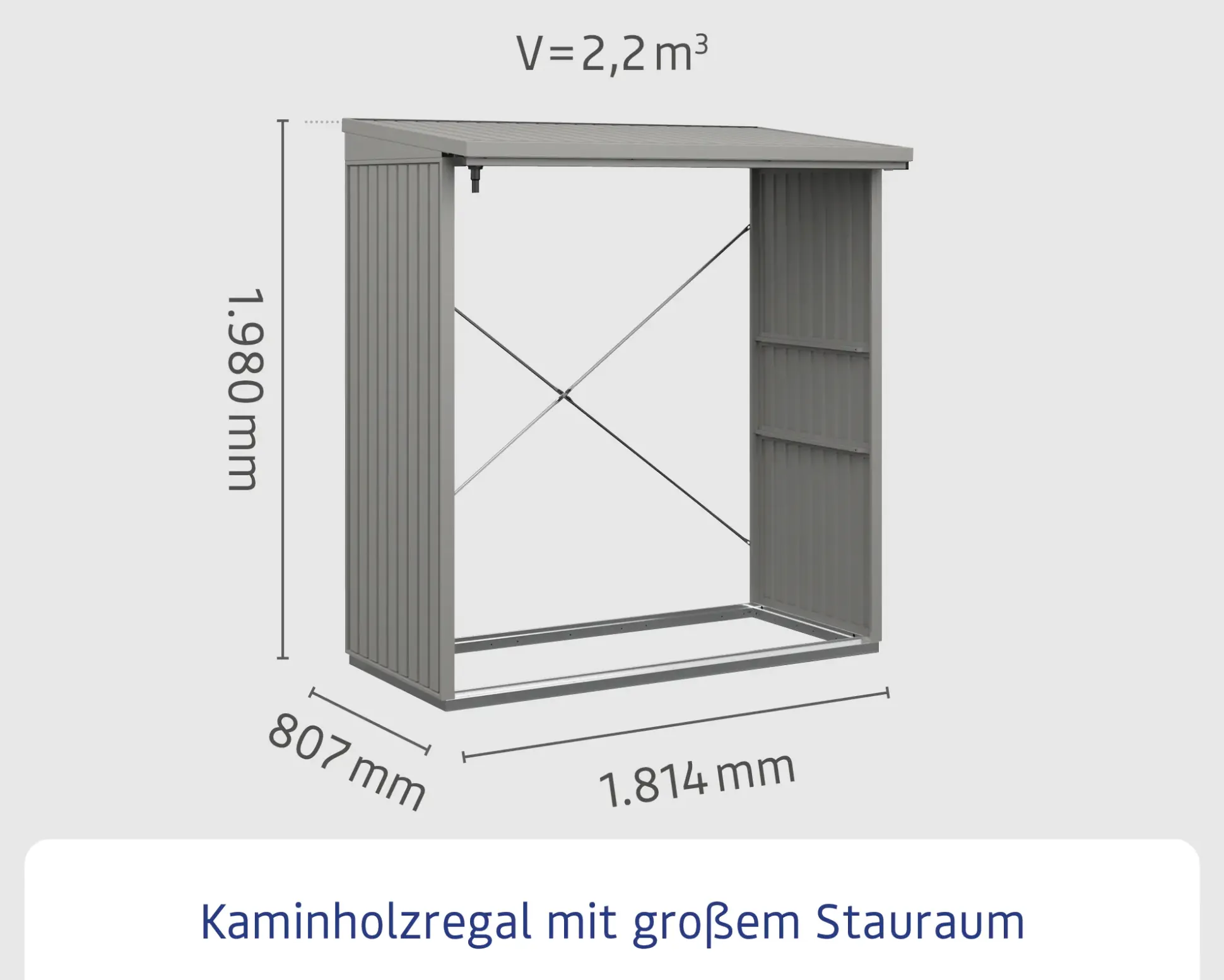 Ecostar Kaminholzregal Trend-V Typ 2, graualuminium, mit Verstrebung