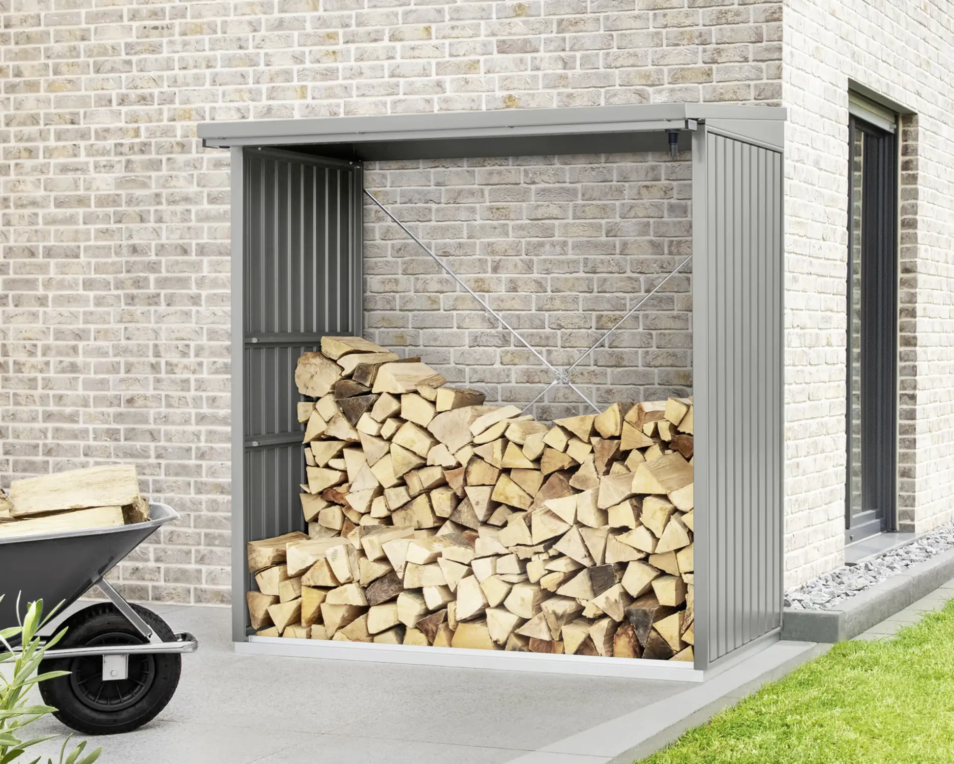 Ecostar Kaminholzregal Trend-V Typ 2, graualuminium, mit Verstrebung