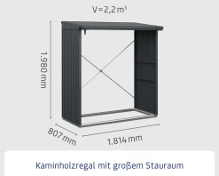 Ecostar Kaminholzregal Trend-V Typ 2, graualuminium, mit Verstrebung