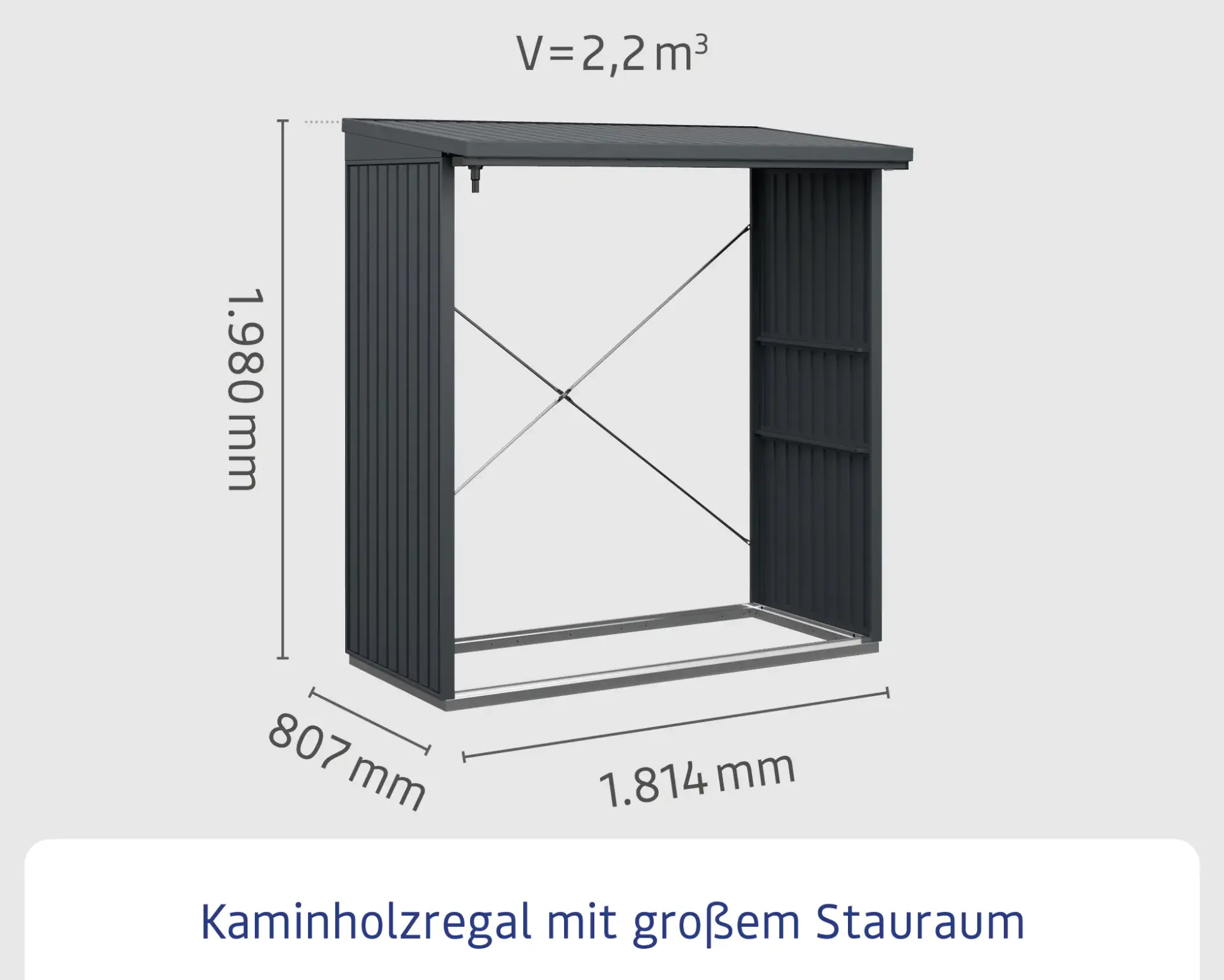 Ecostar Kaminholzregal Trend-V Typ 2, graualuminium, mit Verstrebung