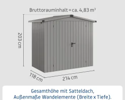EcoStar Metallgerätehaus Euroline ESD3 aluminiumgrau 214 x 118 cm 2-flg.