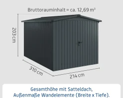 EcoStar Metallgerätehaus Euroline ESD7 anthrazit 214 x 310 cm 2-flg.