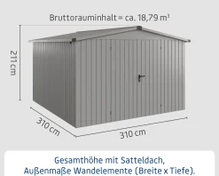 EcoStar Metallgerätehaus Euroline ESD14 aluminiumgrau 310 x 310 cm 2-flg.