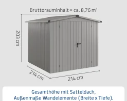EcoStar Metallgerätehaus Euroline ESD5 aluminiumgrau 214 x 214 cm 2-flg.