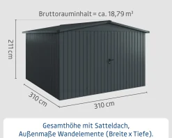 EcoStar Metallgerätehaus Euroline ESD14 anthrazit 310 x 310 cm 2-flg.