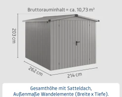 EcoStar Metallgerätehaus Euroline ESD6 aluminiumgrau 214 x 262 cm 2-flg.