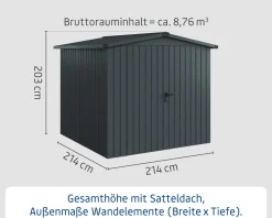 EcoStar Metallgerätehaus Euroline ESD5 anthrazit 214 x 214 cm 2-flg.