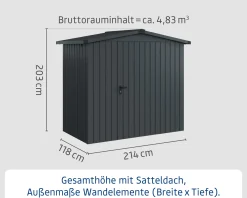 EcoStar Metallgerätehaus Euroline ESD3 anthrazit 214 x 118 cm 1-flg.