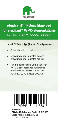 elephant T-Beschlagset Grace Line Grund-/Schmalelement eloxiert 7 Stück