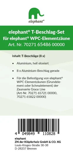 elephant T-Beschlagset Grace Line Grund-/Schmalelement eloxiert 8 Stück