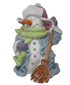 Figur Schneemann mit Besen klein, Polyresin 45 x 33 x 28 cm pastell