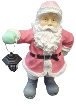 Figur Weihnachtsmann Laterne, Polyresin 75 x 50 x 40 cm pastell