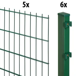 Floraworld Doppelstabmatten-Zaun Set Comfort 10 m 201 x 203 cm inkl. 6 Pfosten 260 cm moosgrün