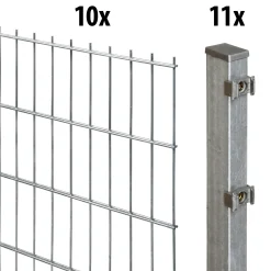 Floraworld Doppelstabmatten-Zaun Set Comfort 20 m 201 x 123 cm inkl. 11 Pfosten 180 cm feuerverzinkt