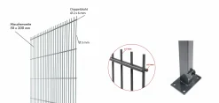 Floraworld Doppelstabmatten-Zaun Set Comfort 20 m 201 x 83 cm mit Bodenplatte & 11 Pfosten 89 cm anthrazit