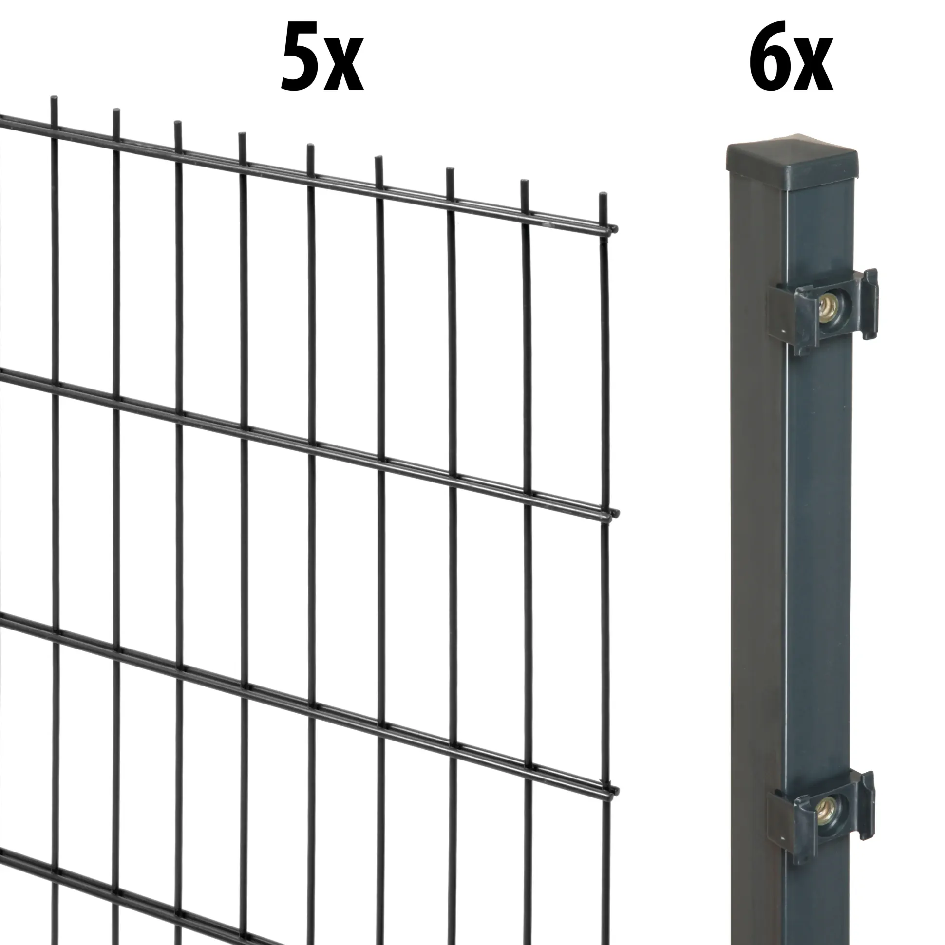 Floraworld Doppelstabmatten-Zaun Set 10 m 201 x 203 cm inkl. 6 Pfosten 201 cm anthrazit