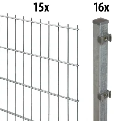 Floraworld Doppelstabmatten-Zaun Set 30 m 201 x 103 cm inkl. 16 Pfosten 150 cm feuerverzinkt