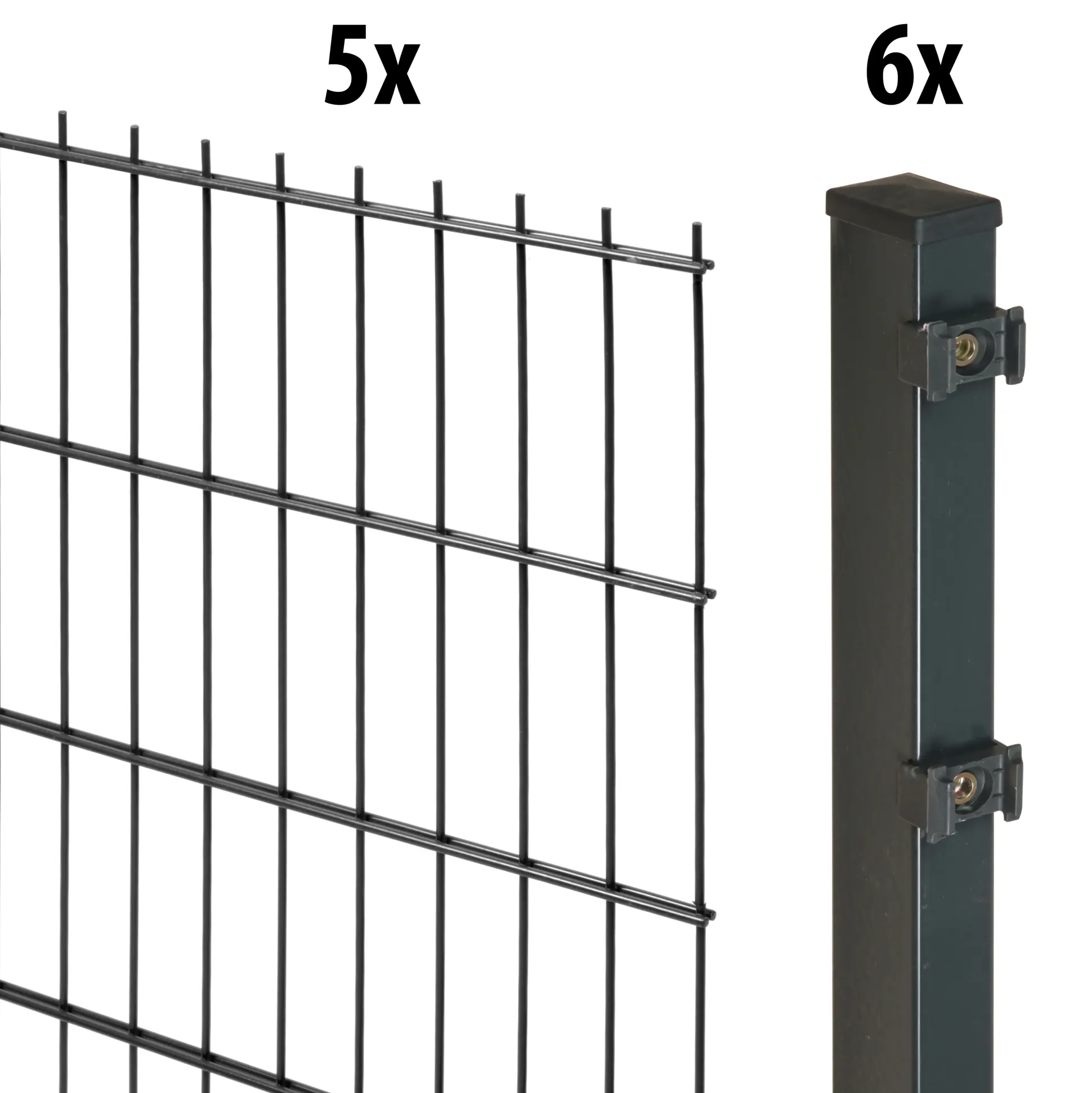 Floraworld Doppelstabmatten-Zaun Set Comfort 10 m 201 x 143 cm inkl. 6 Pfosten 200 cm anthrazit