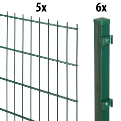 Floraworld Doppelstabmatten-Zaun Set 10 m 201 x 183 cm inkl. 6 Pfosten 240 cm moosgrün