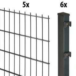 Floraworld Doppelstabmatten-Zaun Set Comfort 10 m 201 x 103 cm inkl. 6 Pfosten 160 cm anthrazit