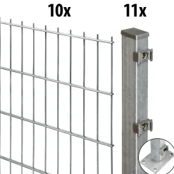 Floraworld Doppelstabmatten-Zaun Set Comfort 20 m 201 x 163 cm mit Bodenplatte & 11 Pfosten 169 cm feuerverzinkt