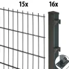 Floraworld Doppelstabmatten-Zaun Set Comfort 30 m 201 x 103 cm mit Bodenplatte & 16 Pfosten 109 cm anthrazit
