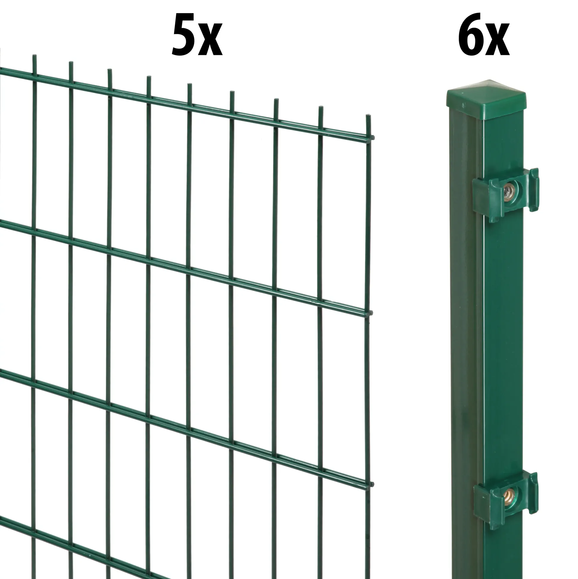 Floraworld Doppelstabmatten-Zaun Set 10 m 201 x 83 cm inkl. 6 Pfosten 125 cm moosgrün