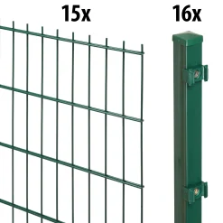 Floraworld Doppelstabmatten-Zaun Set 30 m 201 x 203 cm inkl. 16 Pfosten 260 cm moosgrün