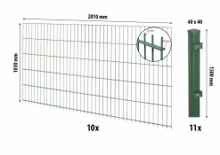 Floraworld Doppelstabmatten-Zaun Set Comfort 20 m 201 x 103 cm inkl. 11 Pfosten 150 cm moosgrün