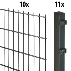 Floraworld Doppelstabmatten-Zaun Set Comfort 20 m 201 x 123 cm inkl. 11 Pfosten 180 cm anthrazit