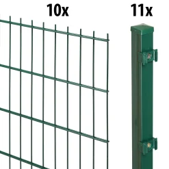 Floraworld Doppelstabmatten-Zaun Set 20 m 201 x 163 cm inkl. 11x Pfosten 220 cm moosgrün