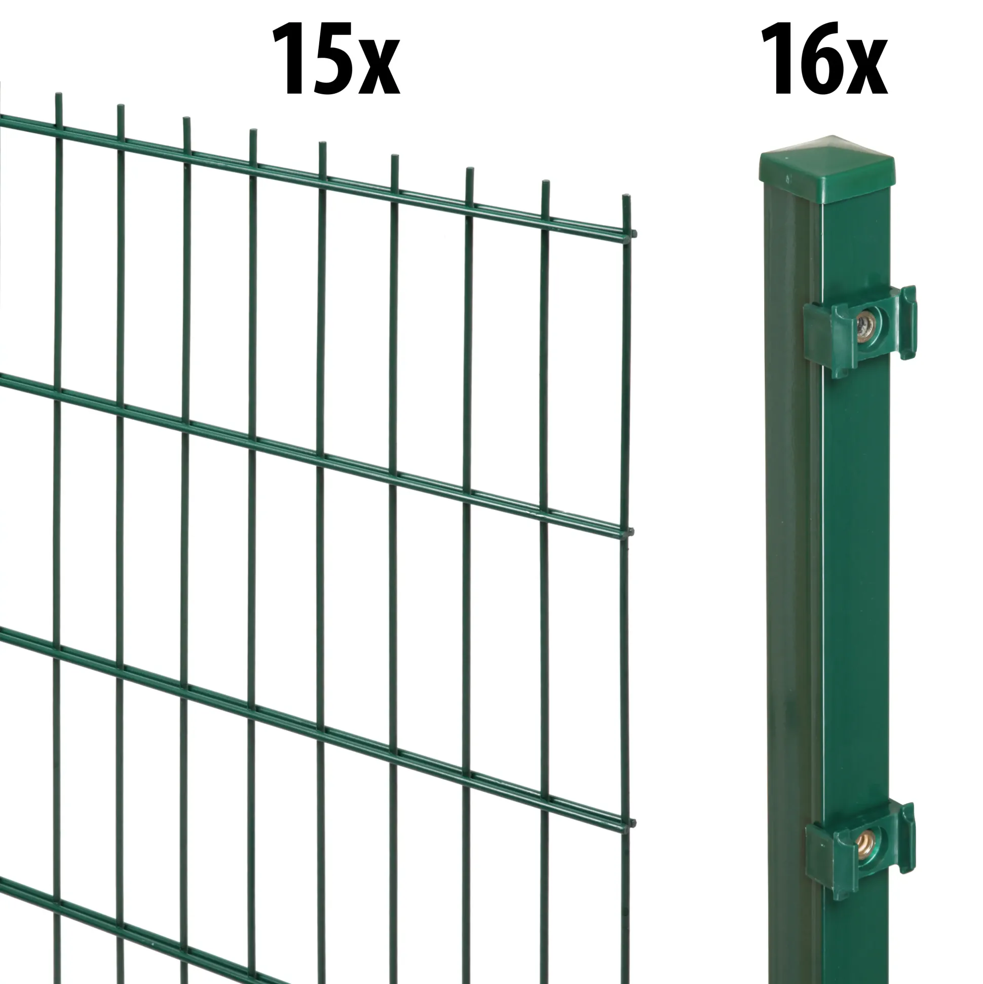 Floraworld Doppelstabmatten-Zaun Set 30 m 201 x 163 cm inkl. 16 Pfosten 220 cm moosgrün