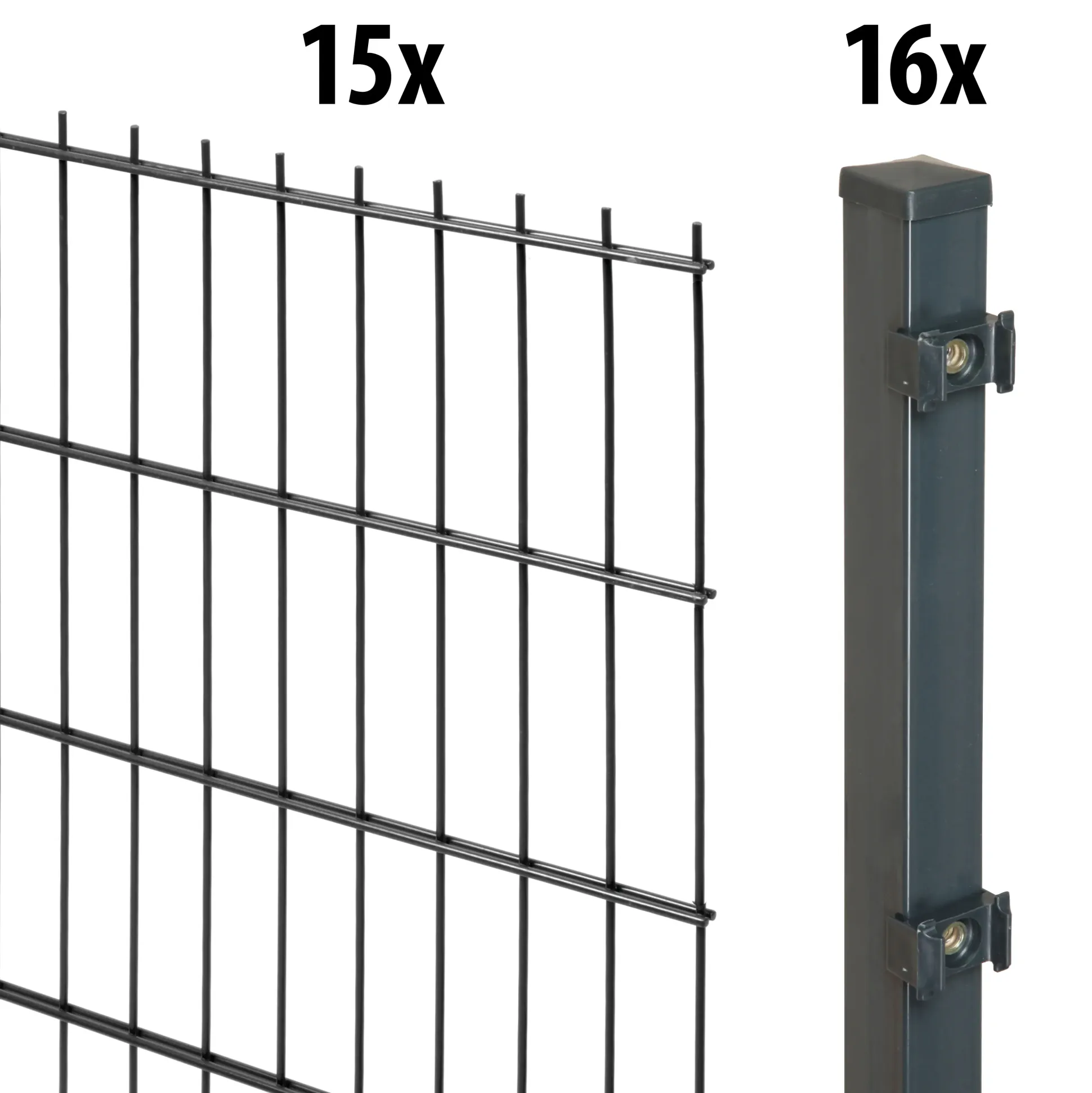 Floraworld Doppelstabmatten-Zaun Set 20 m 201 x 83 cm inkl. 11 Pfosten 240 cm anthrazit