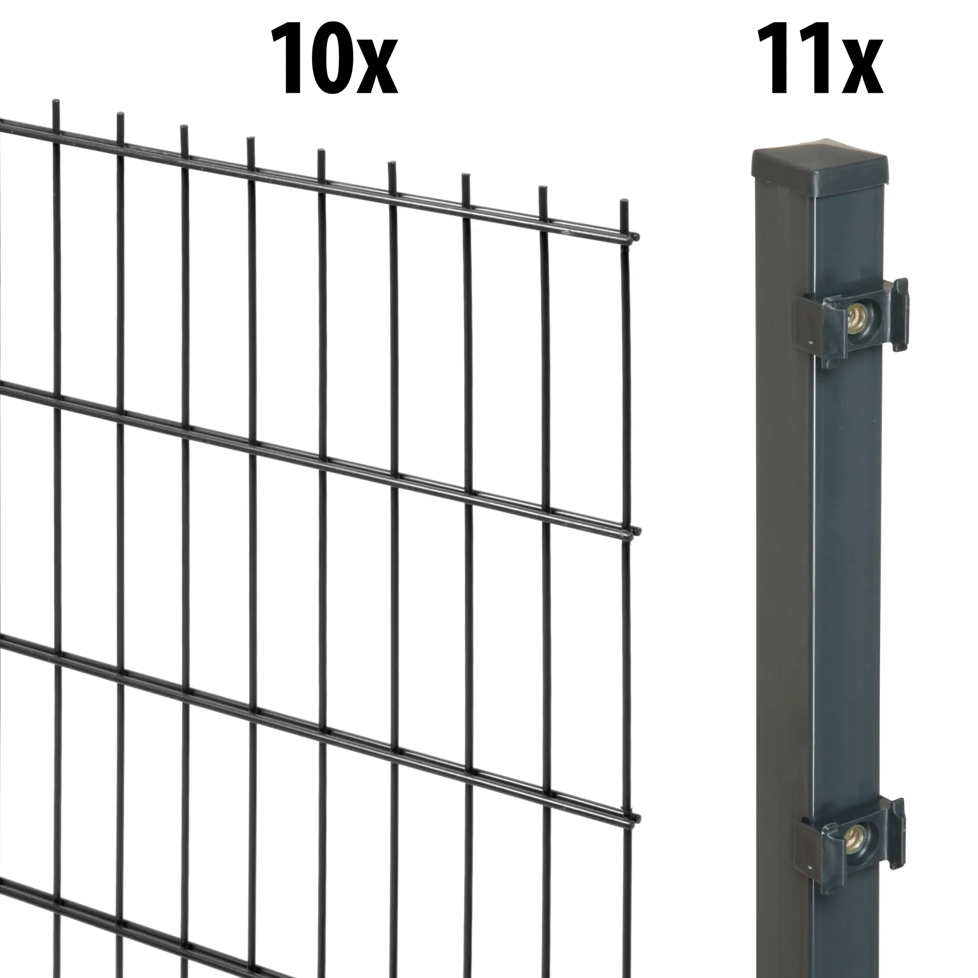 Floraworld Doppelstabmatten-Zaun Set 20 m 201 x 163 cm inkl. 11 Pfosten 220 cm anthrazit