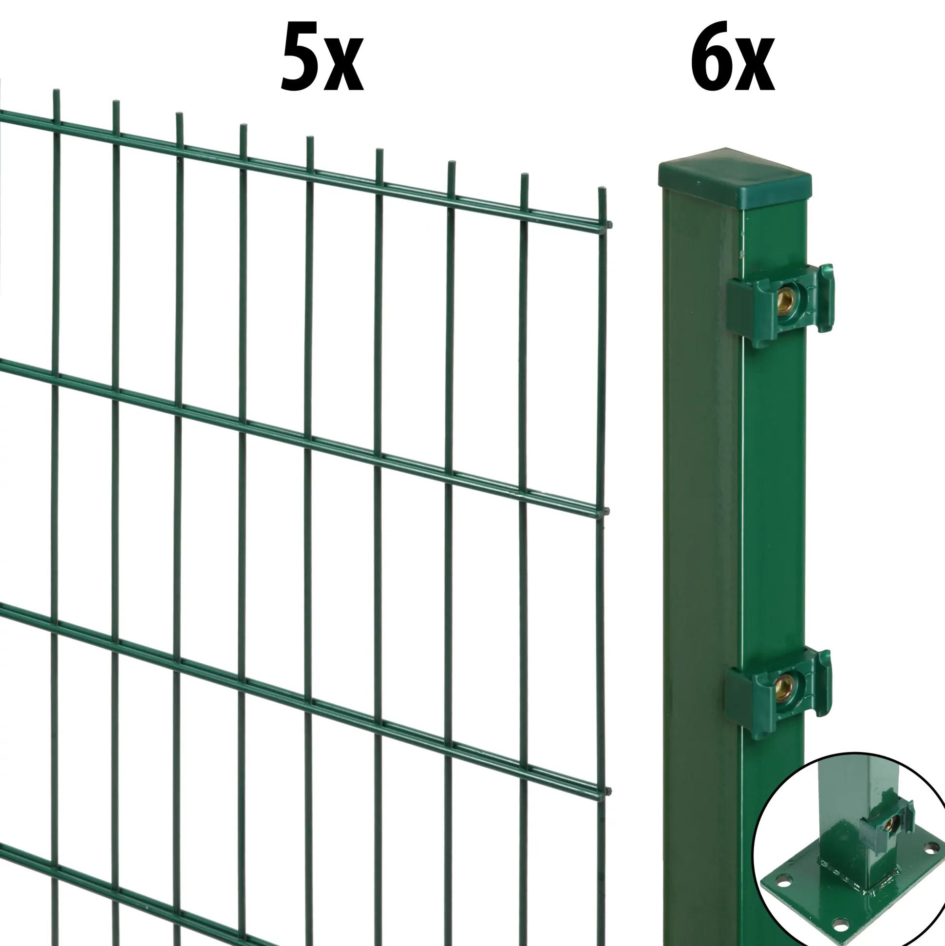 Floraworld Doppelstabmatten-Zaun Set Comfort 10 m 201 x 163 cm mit Bodenplatte & 6 Pfosten 169,3 cm moosgrün