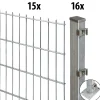 Floraworld Doppelstabmatten-Zaun Set Comfort 30 m 201 x 103 cm mit Bodenplatte & 16 Pfosten 109 cm feuerverzinkt