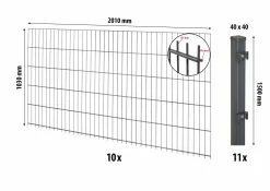 Floraworld Doppelstabmatten-Zaun Set Comfort 20 m 201 x 103 cm inkl. 11 Pfosten 150 cm anthrazit