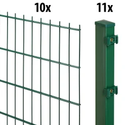Floraworld Doppelstabmatten-Zaun Set Comfort 20 m 201 x 123 cm inkl. 11 Pfosten 180 cm moosgrün