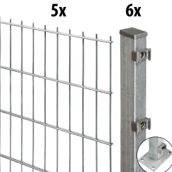 Floraworld Doppelstabmatten-Zaun Set Comfort 10 m 201 x 143 cm mit Bodenplatte & 6 Pfosten 149,3 cm feuerverzinkt