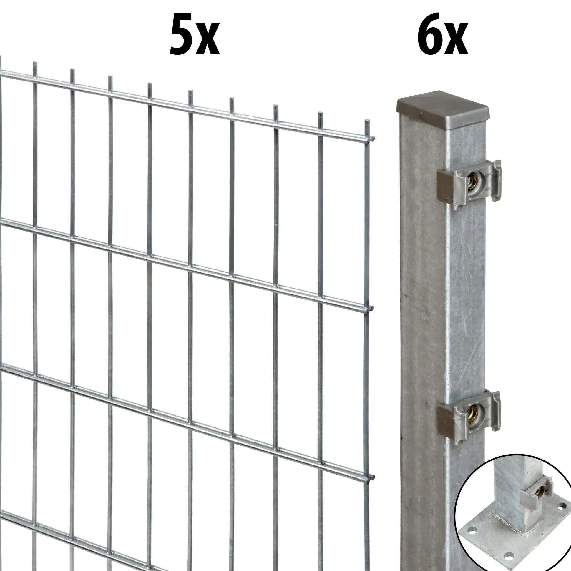 Floraworld Doppelstabmatten-Zaun Set Comfort 10 m 201 x 143 cm mit Bodenplatte & 6 Pfosten 149,3 cm feuerverzinkt