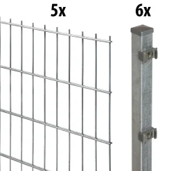 Floraworld Doppelstabmatten-Zaun Set 10 m 201 x 163 cm inkl. 6 Pfosten 220 cm feuerverzinkt